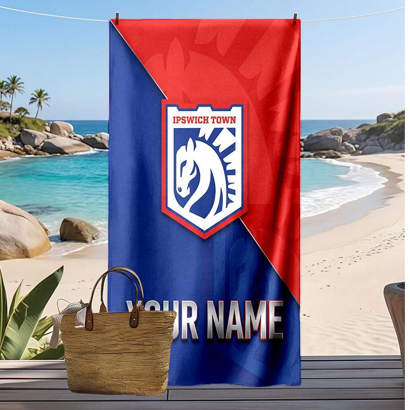 Ipswich Town Personalized Printed Beach Towel Soccer Logo Support Custom Name Text Absorbent Towel For Sport Travel Special Gift