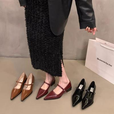 Temperamento francés tacón medio alto zapatos individuales negros de punta zapatos de mujer 2025 nuevos primavera y otoño zapatos de noche Mary Jane