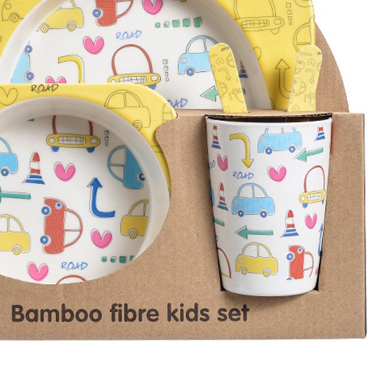 Ensemble de vaisselle pour enfants en fibre de bambou Bol enfant dessin animé Assiette compartimentée Cuillère Fourchette Tasse Type cadeau 3