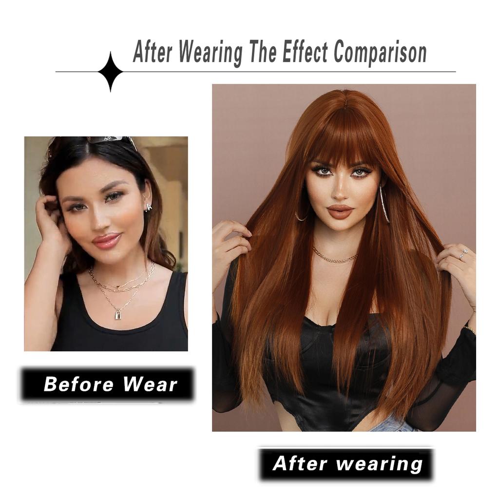 Women's Simulation Wig 70cm Hair Caramel Wig Long Straight Wig Full Headgear Rose Hair Net Headdress Beauty Decoration Wig