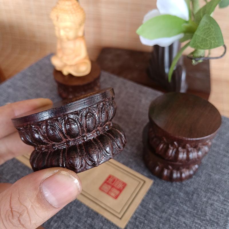 Wood Carved Lotus Base,Miniature Black Sandalwood Shaped Base Artwork Crafts Small Buddha Wood Holder Ornament,For Home Decor