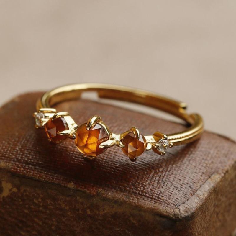 Magic Sun Amber Ring, Dainty Orange Garnet Rings, Japanese Orange Gemstone Jewelry, Boho Dainty Adjustable Ring Gift For Her