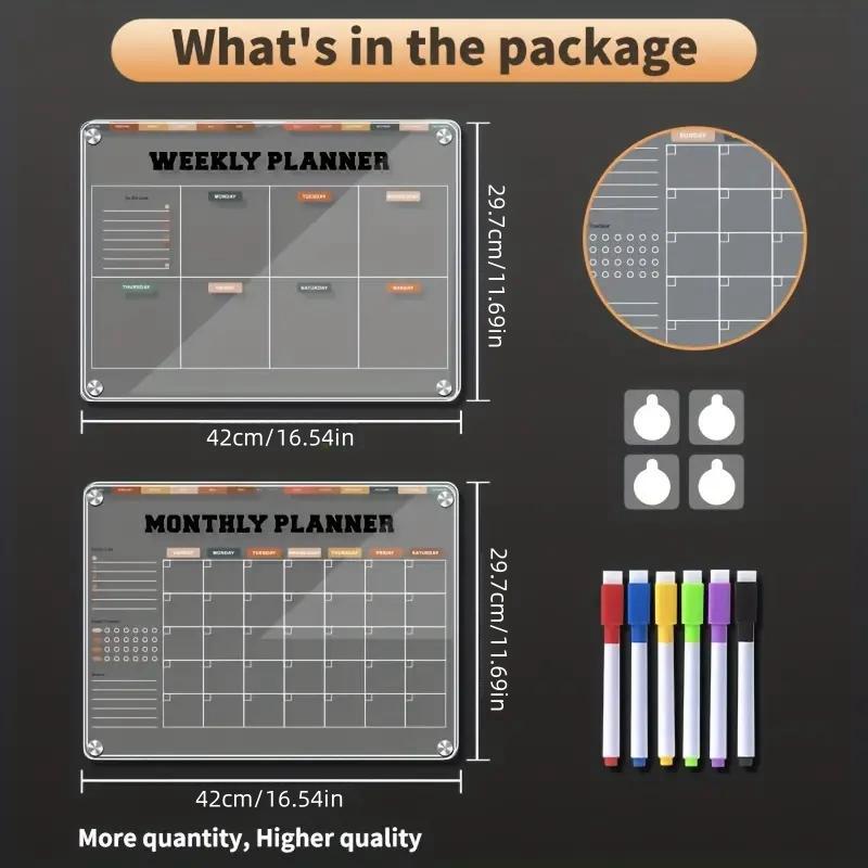 Clear Magnetic Acrylic Weekly Planner Erasable Fridge Message Board