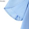 ZANZEA Women Casual Round Neck Short Sleeve Pleated Dress