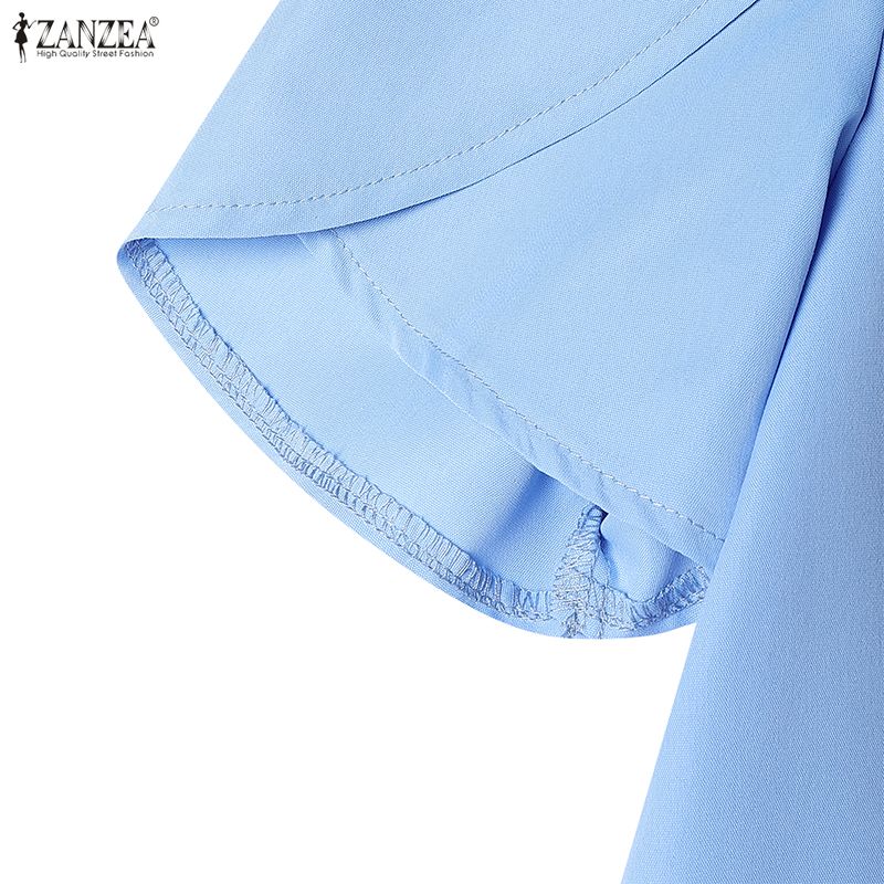 ZANZEA Women Casual Round Neck Short Sleeve Pleated Dress