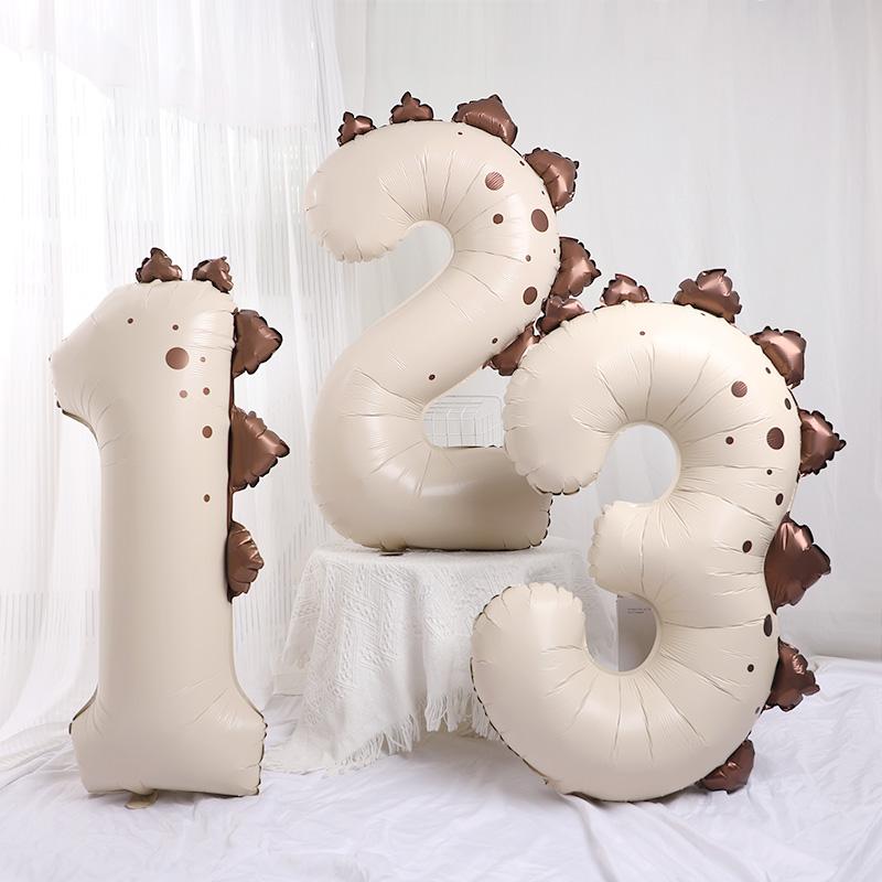 40inch Cartoon Dinosaur Number Balloons Green Cream Color Foil Balloons for Kids Boys Jungle Birthday Party Decoration Supplies