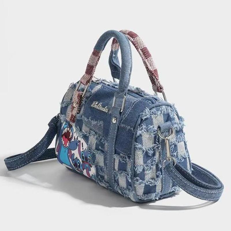 A Niche Cartoon Cowboy Distressed Patchwork Crossbody Tote Pillowcase Bag