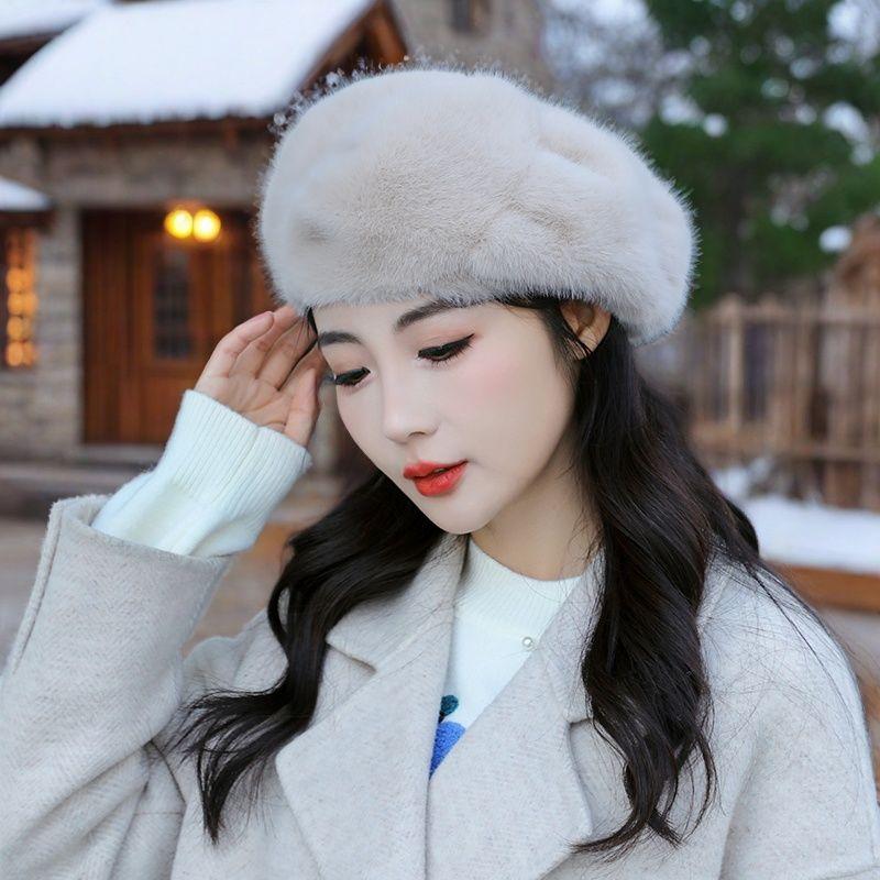 

Новый берет Женская шапка из норки Тыква Иностранный стиль Мода Утолщенная Универсальная Восьмиугольная шляпа Зимняя теплая шапка one size 54-59cm