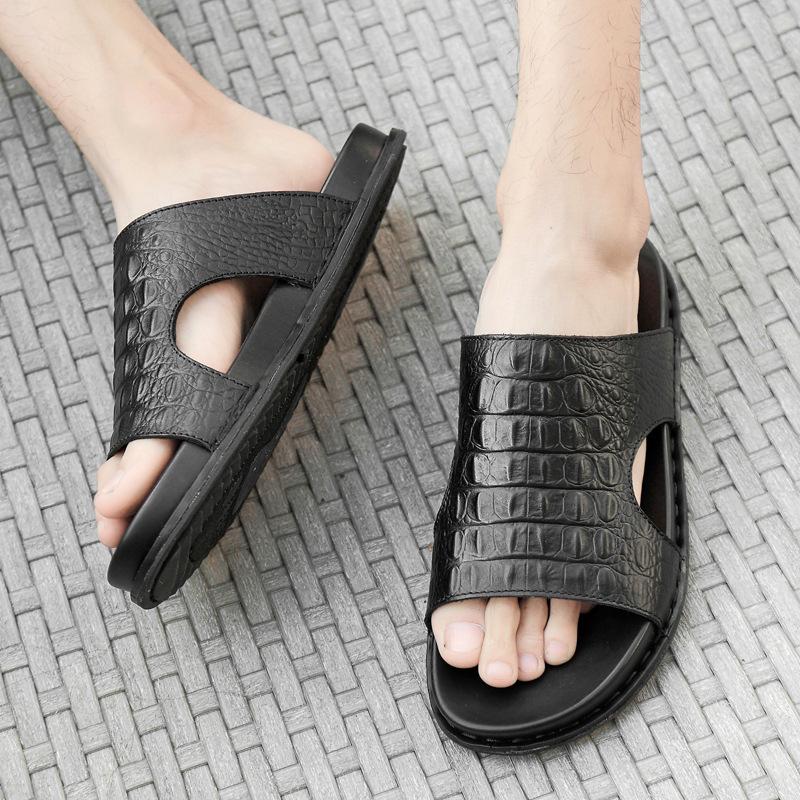 

Однословные шлепанцы с тиснением под крокодила, модные дышащие пляжные туфли, повседневные сандалии 37