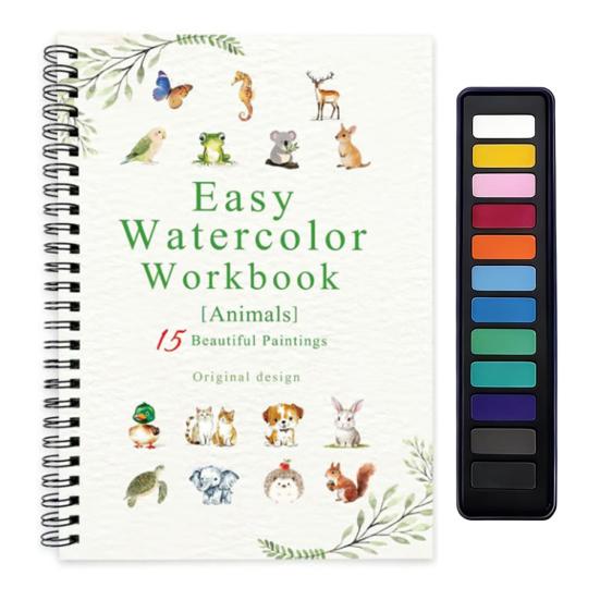 Watercolor Painting Workbook Kids Adults Beginners Watercolor Coloring Book 15 Paintings Botanical Plants Animal Painting Book