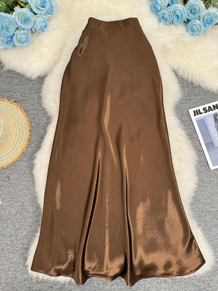 European-South African Satin Fishtail Maxi Skirt – Elegant Resort Style