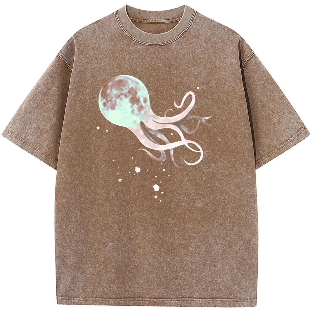 Moon Octopus Men's Short-Sleeved T-shirt Grams Of High-Quality Washed Old Tshirt Student Top T-shirts