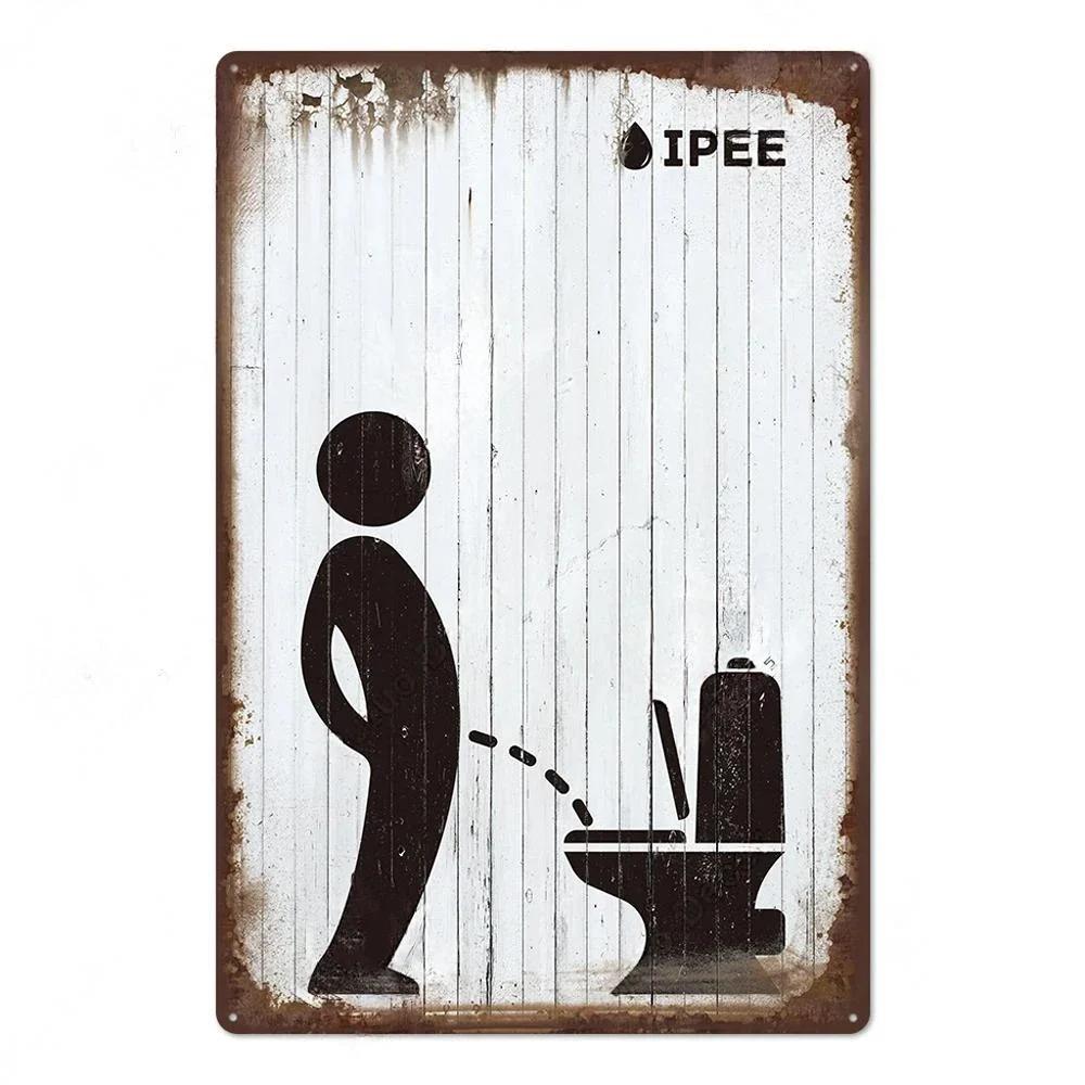 1pc Vintage Aluminium Signs Bathroom Posters Decor Restroom Retro Plaque Plates Wall Art Room Decoration for Bathroom 8x12 Inch