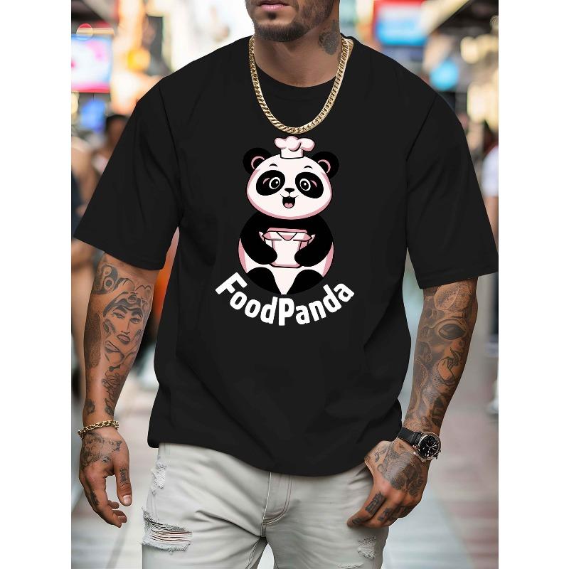 Men's Logo T-Shirt - Panda & Delivery Graphic Print, Breathable Summer Short Sleeve Casual Round Neck Tee with Iconic Branding for Delivery & Fans