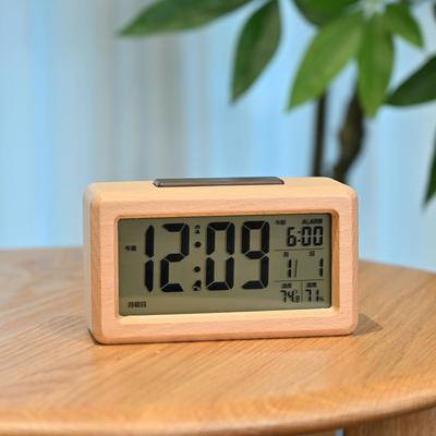 Radio-controlled Digital Alarm Clock, Battery-operated, Made of Zelkova Wood, Stylish Wooden Design, Multi-functional Interior Decor, Snooze Function,
