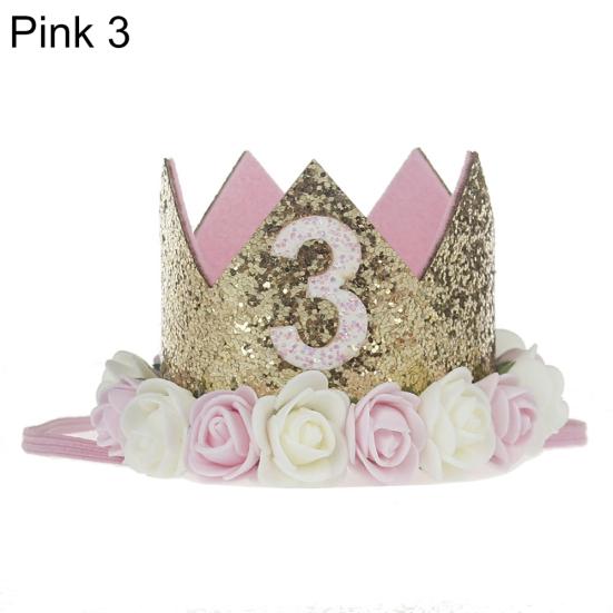 Baby Girl Crown Letter Shiny Sequins Flower Headwear Birthday Festival Headband