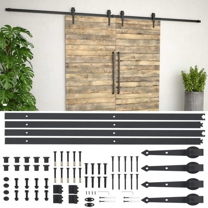 Kit de matériel pour porte coulissante - vidaXL - 2 x 183 cm - Acier - Noir - Design compact