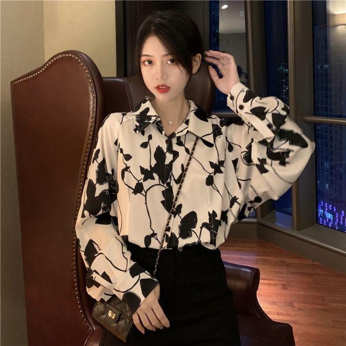 Lazy Style Shirt for Women with Hong Kong Style Retro Charm and A Sense of Design Chic Long-sleeved Slightly Mature Top