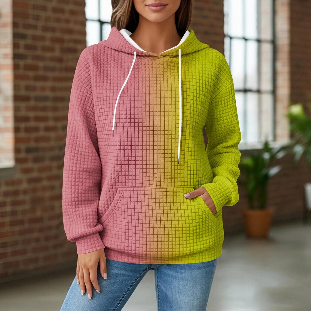 Damen Strick-Hoodie, Langarm-Pullover mit Tasche, Lässig locker geschnittenes Sweatshirt für den täglichen Gebrauch/Outdoor