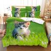 Bedding Set Pet Cat Print Quilt Cover and Pillowcase Single Double Bed Full Size Bedroom Bedding Polyester with Zipper Comfortable Quilt Cover