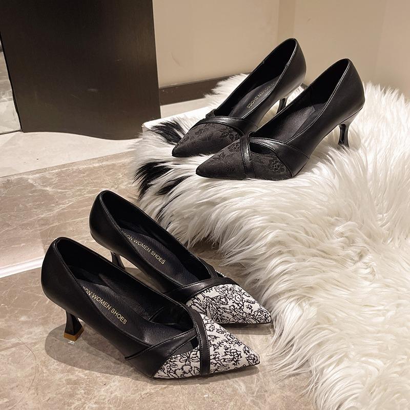 Fashion Elegant Mid Heels Women Shoes Fashion Pointed Toe Shallow Sandals Summer Classical Pumps 2025 New Brand Party Sandalias De Mujer