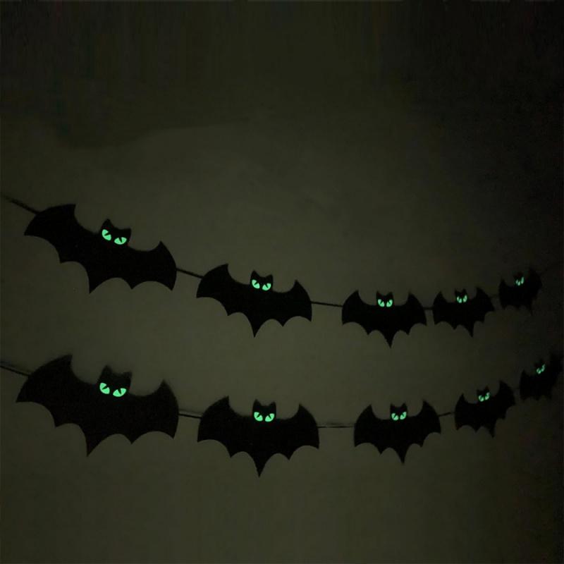 1pcHalloween Glowing Bat Banner Festival Party Glowing Eyes Bat Flag Decoration Hanging Ornament Outdoor Garden Hanging Decorati