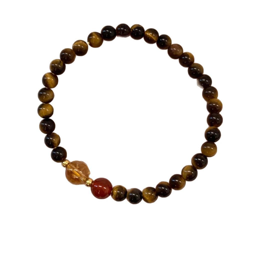 s9Pure silver natural tiger eye stone bracelet, red agate and yellow crystal beaded bracelet for women, niche Maillard style jewelry