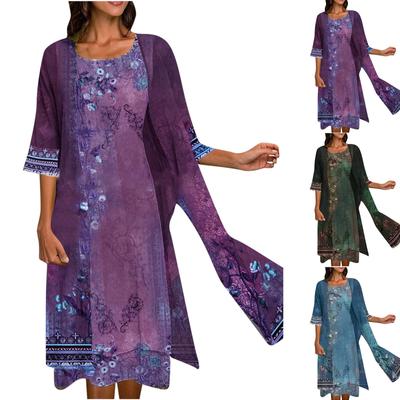 Damen-Tanktop, ärmelloses bedrucktes Kleid, Chiffon-Cardigan-Set, Urlaubskleid für Damen