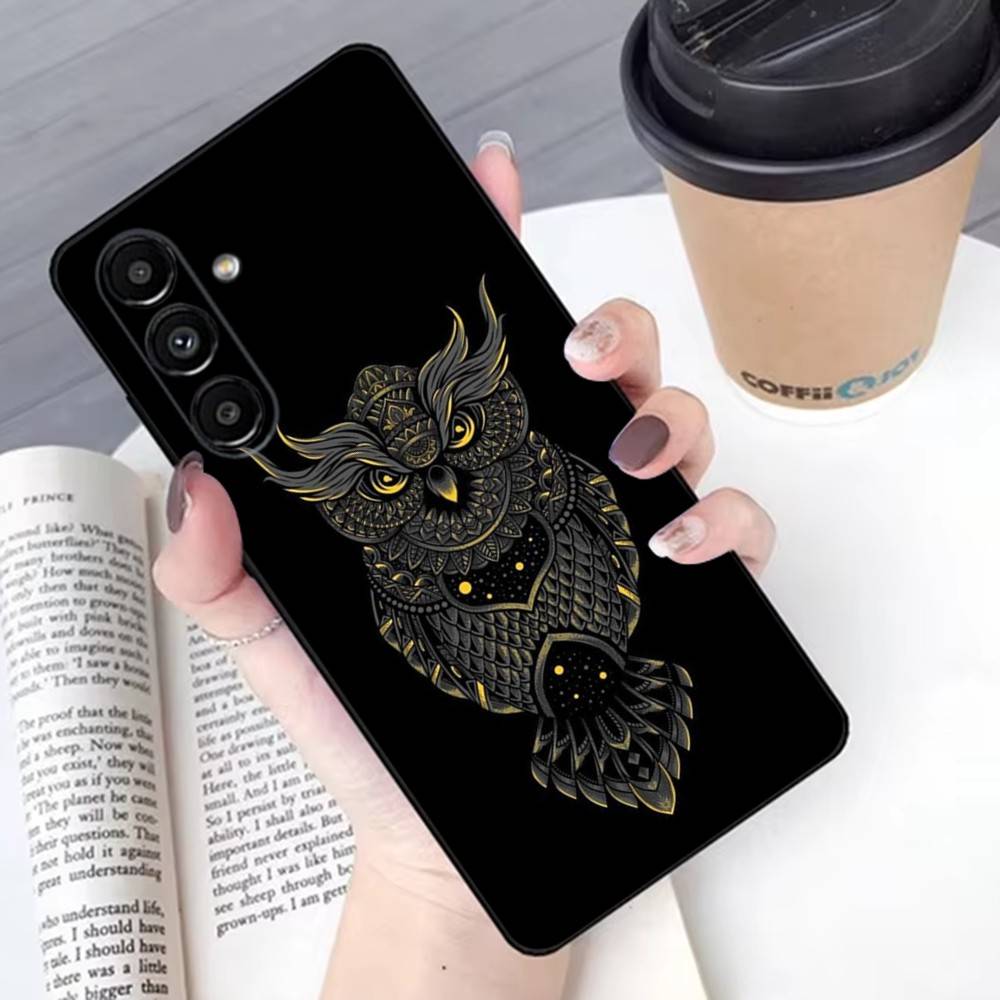 Tier Eule Handyhülle Für Samsung S 25,24,23,22,30,21,10,9,Ultra,Plus,Lite,FE,4G,5G Schwarze Weiche Hülle