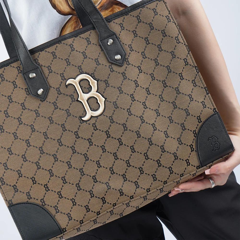 MLB Monogram Polyester Combo Bag , Tote Bag , Shopping Bag , Shoulder Bag , Handbag Unisex Dark Brown Mocha (Unisex) Shoulder Bags