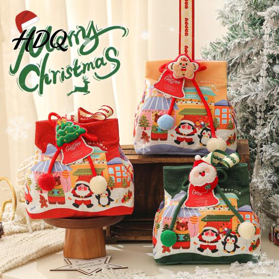 Portable Gift Bag Christmas Drawstring with Handle Reusable Canvas for Party Pouches Present Xmas Candy Goodie Treat Pouch Holiday Bags
