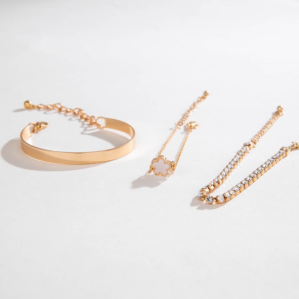 3Pcs/ Set Bohemia Minimalism Metal Rhinestone Chain Bracelet Set for Women Metal Bangle Gold Color Jewelry Gifts