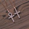 Copper European American Hip Hop Zirconia Ankh Cross Men's Necklace