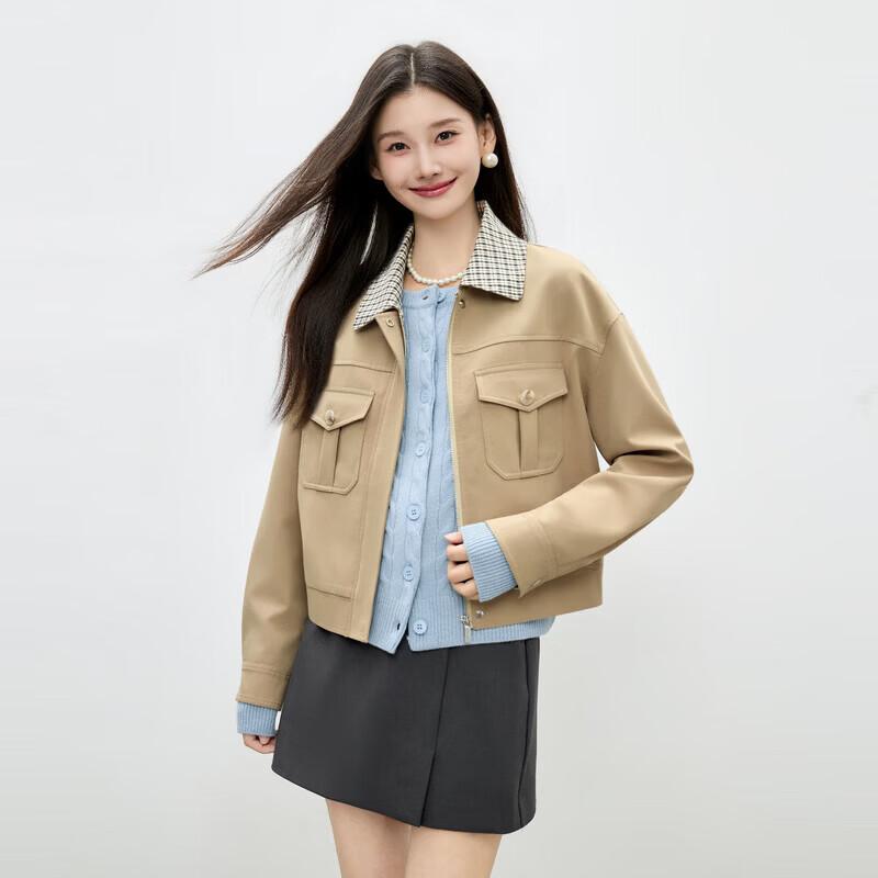 Qiushui Yiren Retro Plaid Patchwork Zipper Jacket