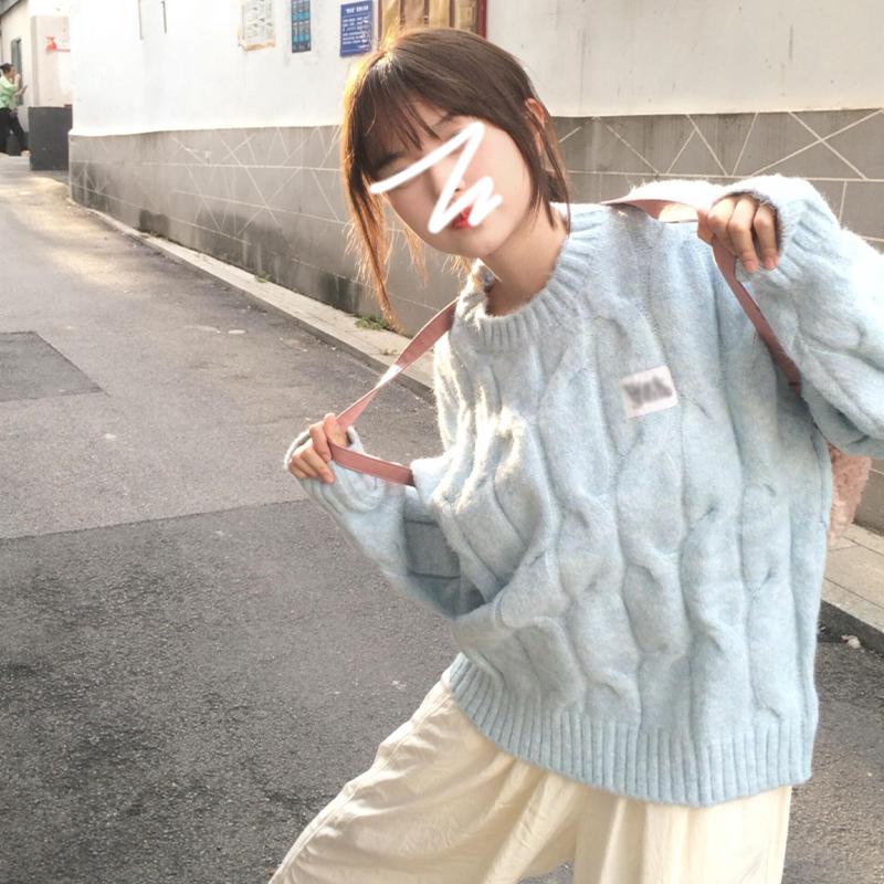 Women's Cozy Blue Sweater - Oversized Knit Pullover for Autumn and Spring