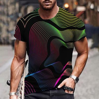 Męski T-shirt Casualowy T-shirt Krótki Rękaw Bluzki Druk 3D Gradient Lato Mężczyzna Oversize Okrągły Dekolt T-shirt 2024 Nowa Moda
