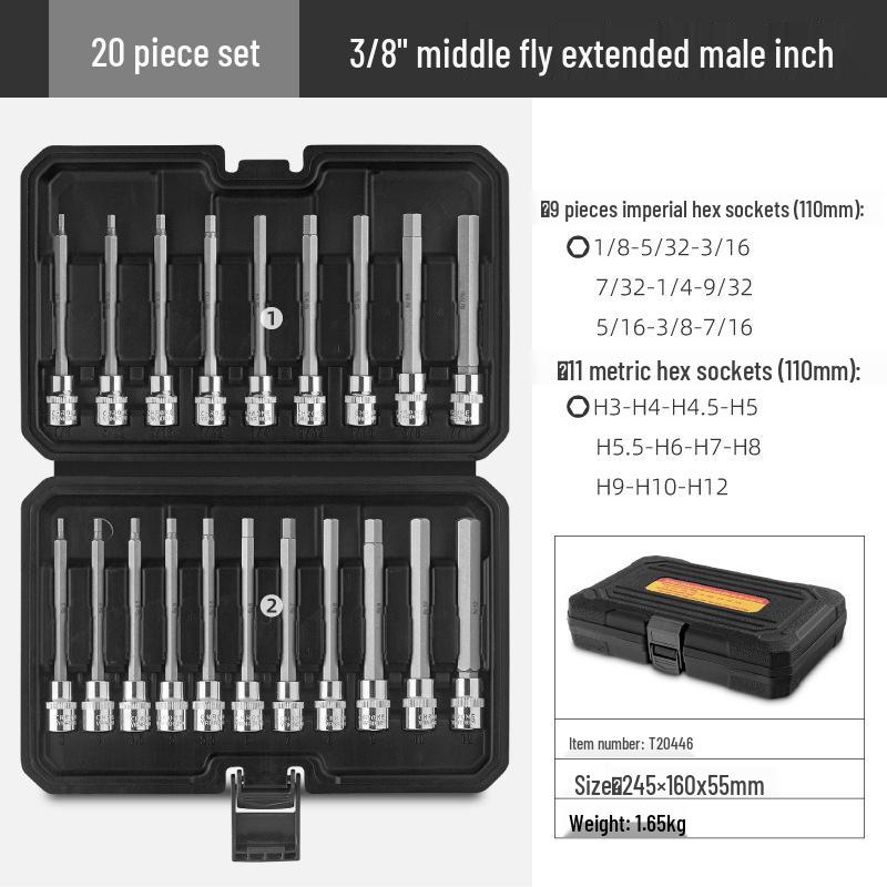20-Piece Hex Socket Screwdriver Set with Extended Bits and Hex Wrench