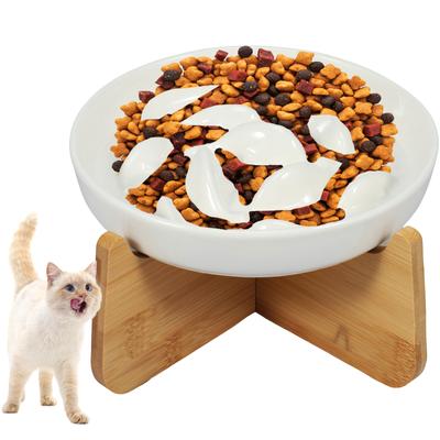 Gamelle surélevée pour chat Gamelles surélevées pour chat avec support en bois Gamelle en céramique à alimentation lente Gamelle d'alimentation pour chat Anti-vomissements Gamelle pour nourriture pour chat Antidérapante