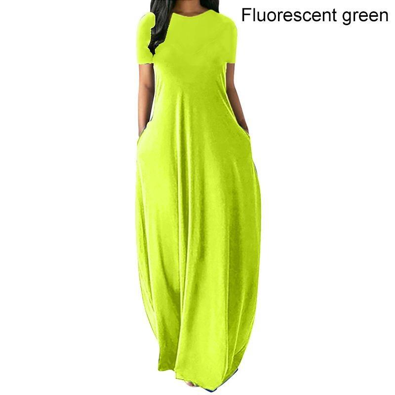 Women Casual Loose O-Neck Long Dresses Short Sleeve Summer Beach Dress Elegant Evening Party Dress