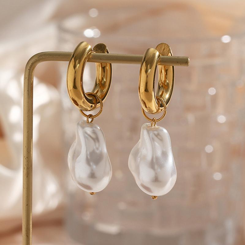 Europa und Amerika Vintage Metall Runde Ohrschnalle für Damen Barock Perlen Hängeohrringe Luxuriöser Eleganter Schmuck Geschenke