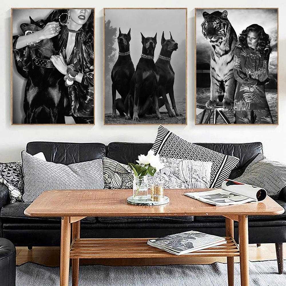 Fashion Star Dog Leopard Magazine Poster Black White Nordic Wall Art Pictures Canvas Painting Prints Living Room Home Decoration