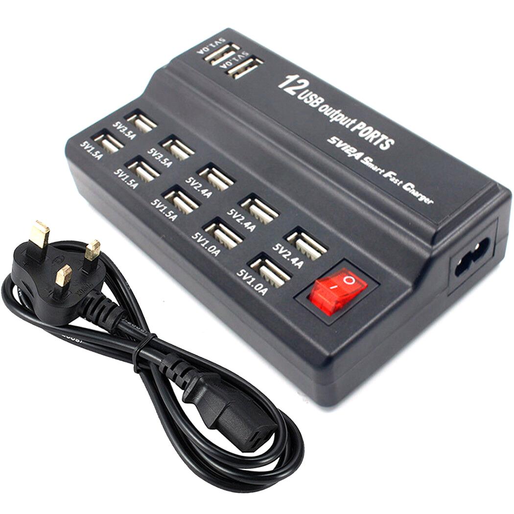 12-портовый USB настенный зарядный адаптер питания 5В 12А Быстрая дорожная домашняя зарядная станция uk plug