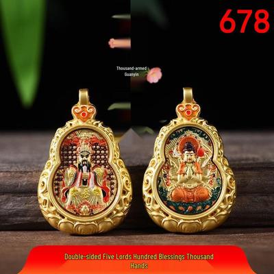 Shopkeeper's Favorite: Bestselling Mini Thangka Titanium Steel Gourd Pendant Necklace with Color-Preserving Material, Double-Sided Guardian Design.