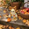 Resin Figure Halloween Decor - Tie Holding Pumpkin Statue for Desktop Shelf Decoration