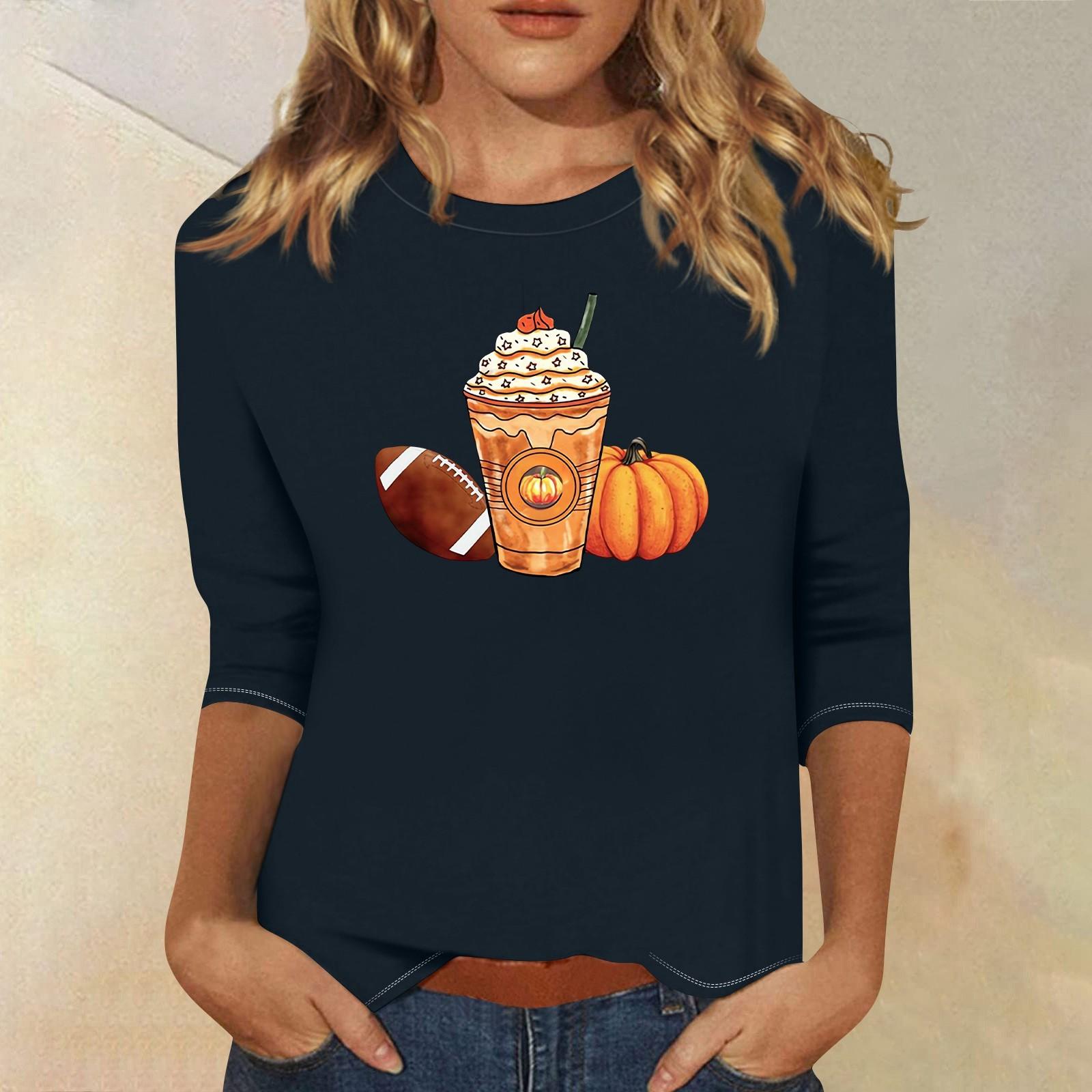 

3/4 рукава топы для женщин футболка повседневные принты топы футболка круглый вырез пуловер блузка S тёмно-синий