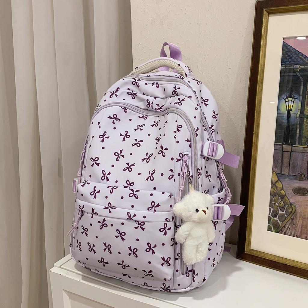 Schultasche neuer Rucksack mit großem Fassungsvermögen für Mädchen mit Blumen und Schleife Schüler-Schultasche Mittelschule Hochwertiger wasserdichter Rucksack