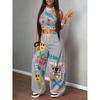 Y2K Streetwear Set Damen - Bedrucktes Crop Top Shorts Passendes Outfit Lässig 3D Grafik Sportliches Ensemble