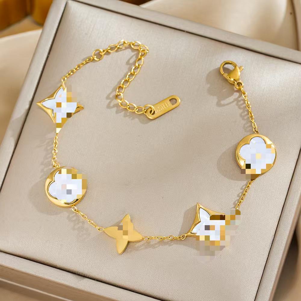 Luxe Titanium Staal Vierbladig Klaver Armband in Koreaanse Stijl met Ingelegde Diamanten voor Vrouwen - Kleurvast