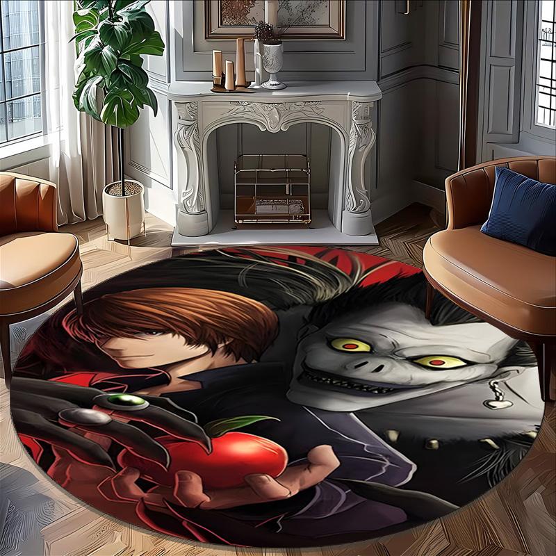 1pc D-Death Note  Carpet, Round Rug, Comfortable, Suitable for Entryways, Living Rooms, Office, And Bedrooms, Christmas Decoration