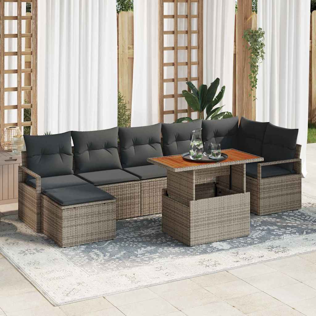 Garden Dining Set with Cushions 8 pcs Grey and Brown